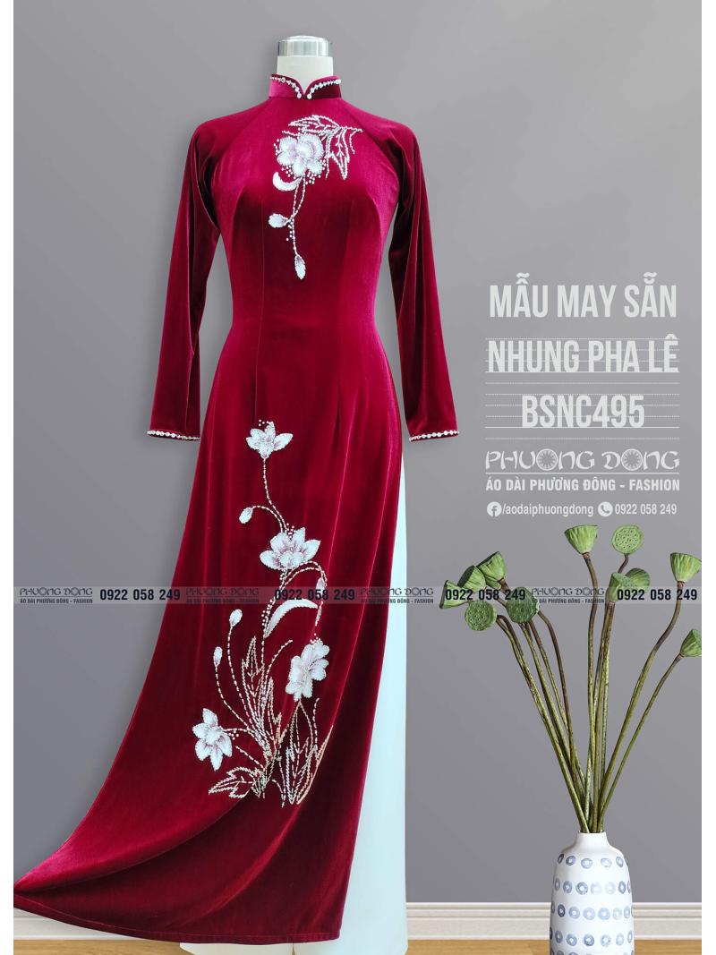 Áo Dài Bà Sui Nhung Đính Đá Pha Lê BSNC495